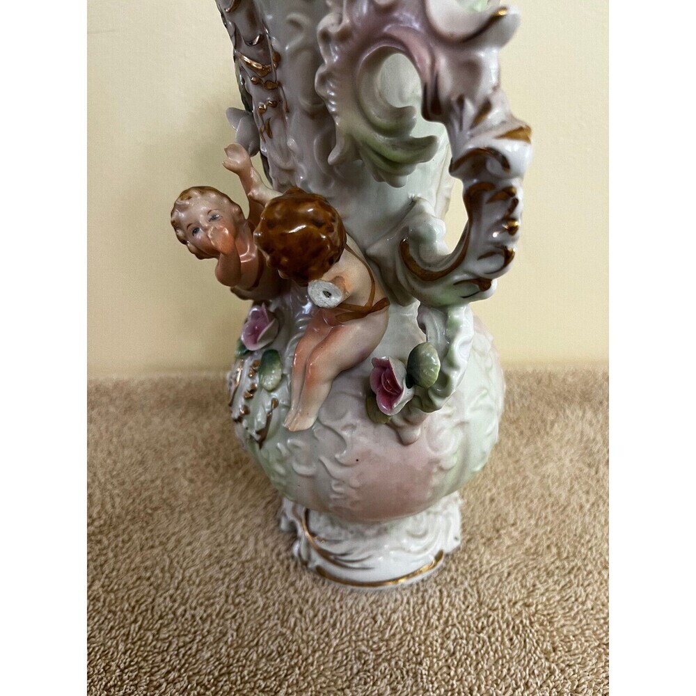 Set2pcs Vintage Ucagco Ceramic  Cherubs Ewer Pitcher/Vase 10" HandPainted - Picture 6 of 8
